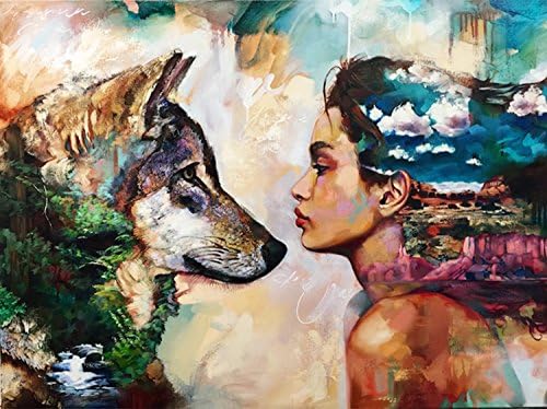 21secret 5D Diamond Diy Painting Full Drill Handmade Dreamy Girl with Wolf Imaginary Cross Stitch Home Decor Embroidery Kit