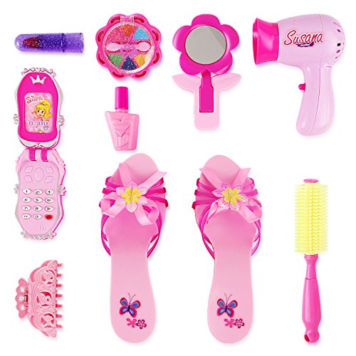 Liberty Imports Stylish Little Princess Dress Up | Beauty Vanity Realistic Pretend Play Set | Ideal Imaginative Pink Fashion Kit for Girls with Hair Dryer, Shoes and Accessories
