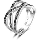 Mytys Vintage Wide Ring Classic Black Marcasite Crystal Rows Statement Silver Chunky Rings