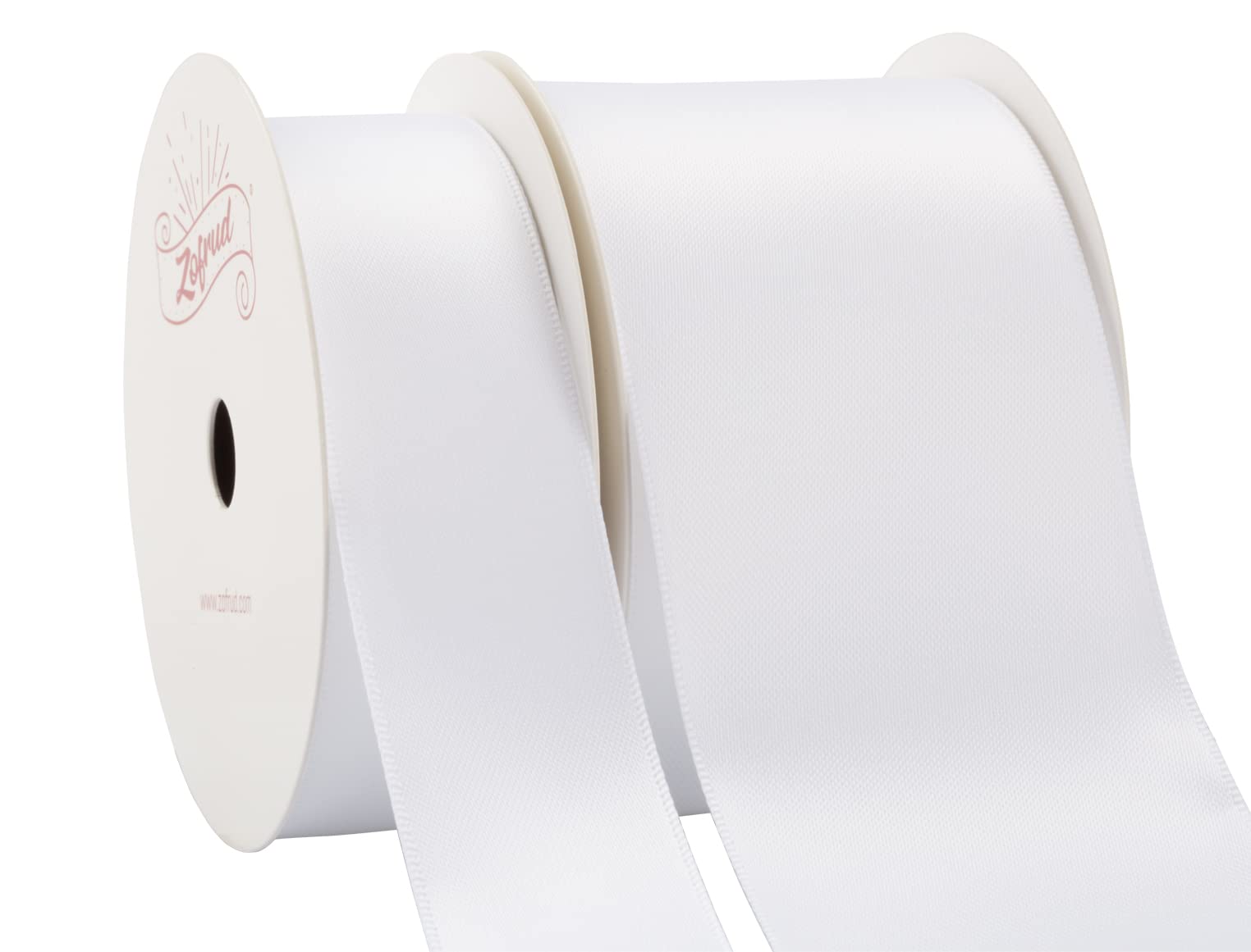 Zofrud 2 Rolls of White Double Faced Satin Ribbon - 18 Meters Total (25mm and 50mm x 9M) - Ideal for Crafts, Gift Wrapping, and Weddings