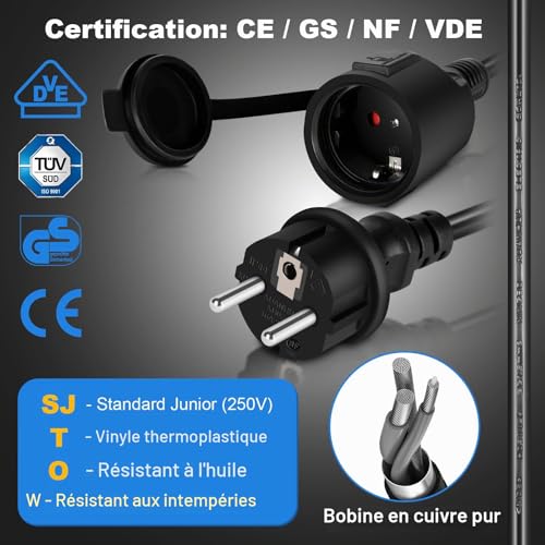 Himimi Automatic Electric Cable Reel with Stand 15 m + 2 m, 1500 W ~ 3000 W Automatic Cable Drum, Extension 180° Swivel, Wall Mounting, Suspended, Protection Degree IP44