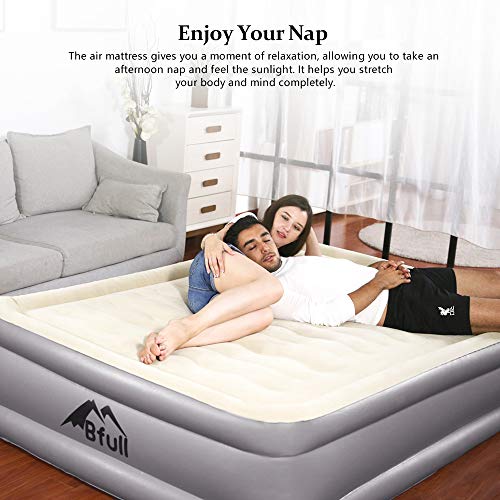 BFULL Air Mattress Thicken Inflatable No Leakage Airbed Portable Air Mattress with Built-in Electric Pump,Durable,Easy to Store and Install,80x60x18in,air Mattress Queen Size,Beige White
