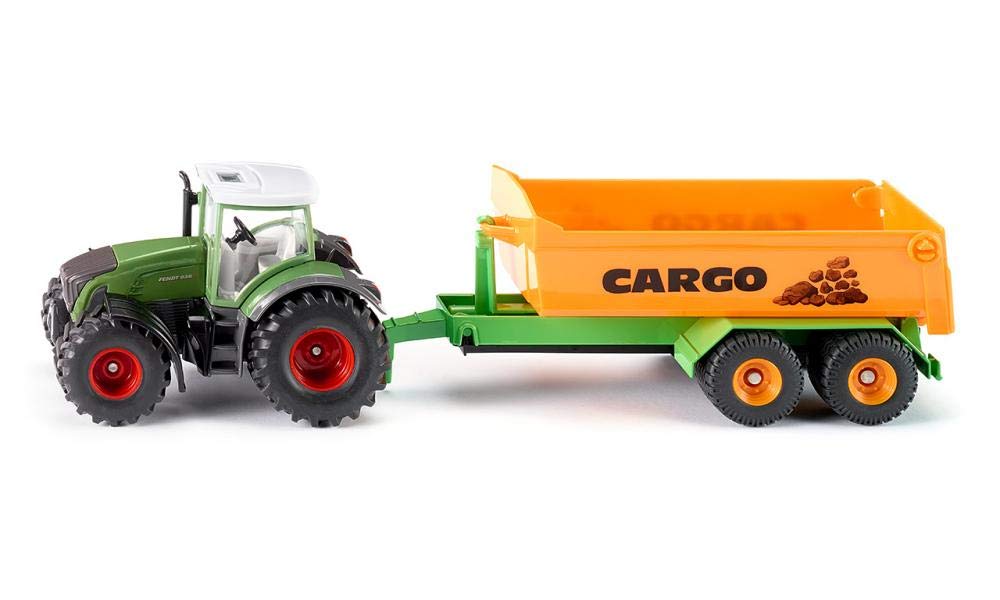 siku 1989, Fendt with Hooklift Trailer and Carriage, 1:50, Metal,Plastic, Green, Fully functional skip trailer