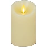 Luminara Realistic Moving Flame LED Candle Scalloped Edge Smooth Finish Real Wax Pillar, Vanilla Honey Scented, Timer - Ivory (3" x 4.5")