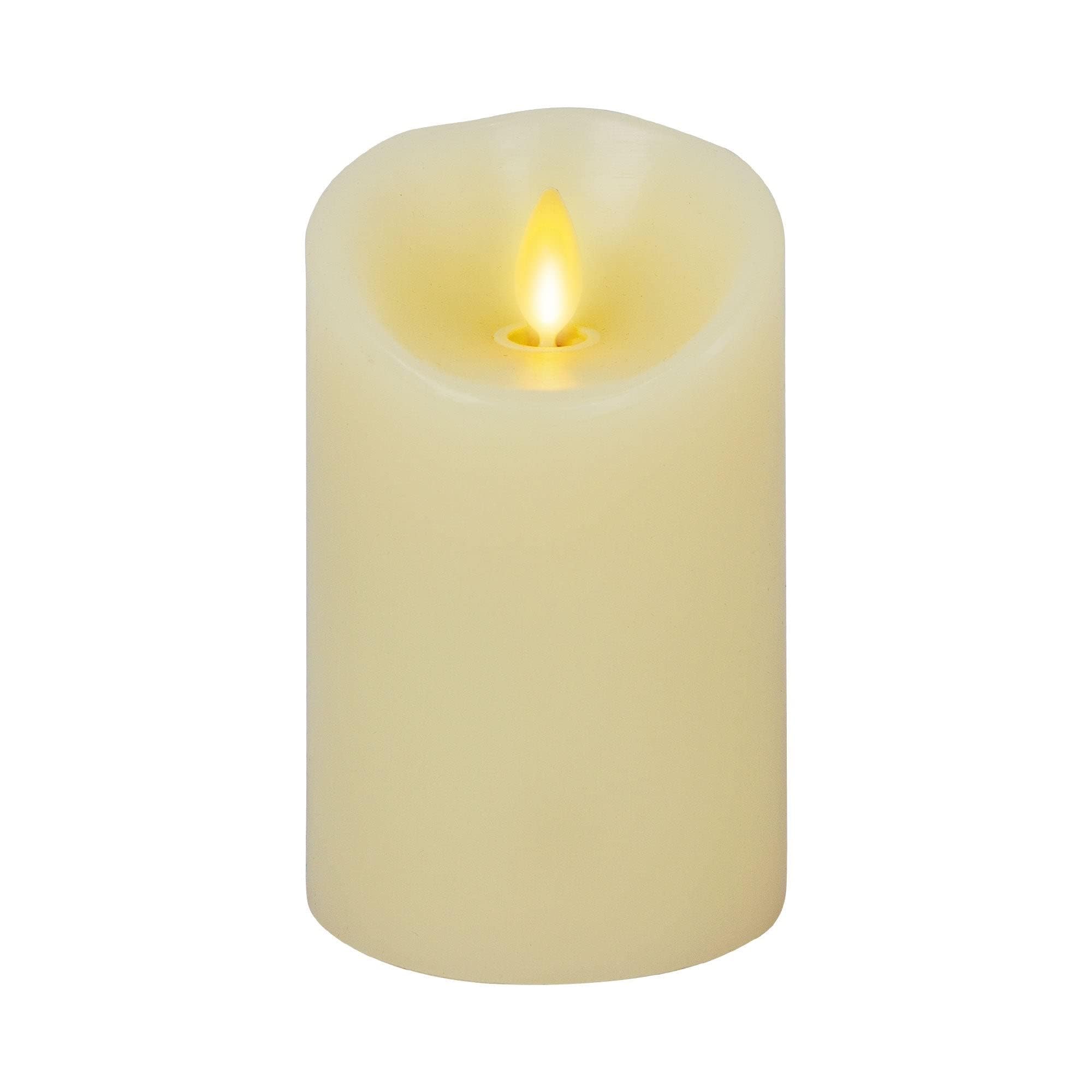 Luminara Realistic Moving Flame LED Candle Scalloped Edge Smooth Finish Real Wax Pillar, Vanilla Honey Scented - Ivory (8 Wide x 12 Tall, Centimetre)