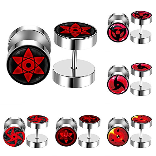 Naruto Eye Black Stud Earrings Men Women Faux Gauges Fake Ear Tunnel 