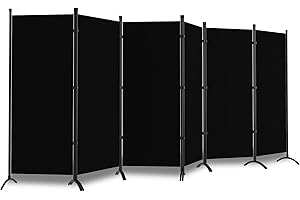 GAILDON Room Divider, 6 Panel Room Dividers and Folding Privacy Screens, 6FT Partition Room Office Wall Divider for Separation 200" W Fabric, Portable Freestanding Room Divider Wall (Black)