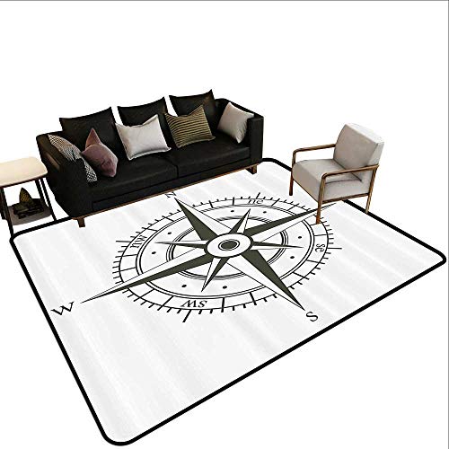 Kitchen Floor matsï¼ŒCompass Decor Collection,Wind Rose Old Fashion Navigational Equipments Orienteering Illustration Print,Gray White 47"x 71" Door Mat Living Room Non-Slip