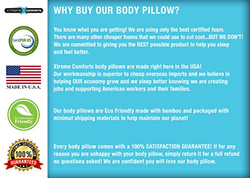 Xtreme Comforts Luxury Bamboo Shredded Memory Foam Full Size Body Pillow with Kool-Flow Breathable Cooling Hypoallergenic Pillow Outer Fabric - Fits 20 x 54 inch Body Pillow Cases & Covers - Thumbnail 5