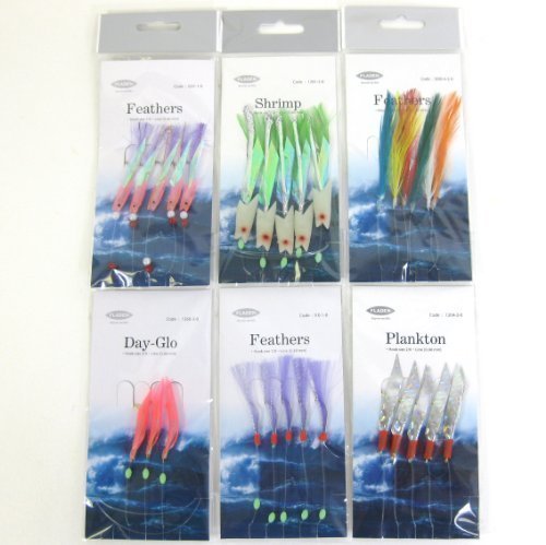 FTD - Fladen Sea Fishing Lures Selection Feathers, Day-Glo and Plankton, - ideal for Mackerel and other sea fishing!