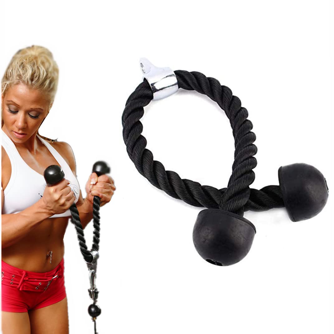 27in Tricep Rope Pull Cable, Heavy Duty Coated Nylon Rope with Rubber Ends Gym Pull Down Rope for Tricep Biceps Back Shoulders