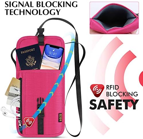 Travel Pouch Neck Wallet Passport Holder Organizer Case with Cash Blocking,Security Zipper Mini Messenger Bag Satchel Bag,Cell Phone Travel Purse Bag (Rose Red) 4 Travel Pouch Neck Wallet Passport Holder Organizer Case with Cash Blocking,Security Zipper Mini Messenger Bag Satchel Bag,Cell Phone Travel Purse Bag (Rose Red)