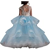 WDE Long Little Girls Pageant Dresses for Wedding Kids First Communion Prom Ball Gown