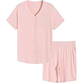 Latuza Women's Bamboo Viscose Bermuda Pajama Shorts Set Button Down Pj Set