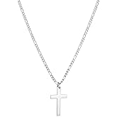 CaptainSteeL Cross Necklace for Men-Figaro Chain Stainless Steel/18k Gold Plated Plain Polishd Cross Pendant Necklace Simple Faith Jewelry Gift for Men Women 18-24 Inches