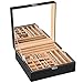 SONGMICS 2-Layer Jewelry Box Organizer, with Built-in Mirror, Removable Trays, Buckle Closure, for Earrings, Necklaces, Rings, Gift for Girls Women, Black UJDS305BK