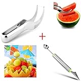 Watermelon Slicer Corer Cutter Knife - Comes with Bonus Free Melon Baller and Carver by Fitdango