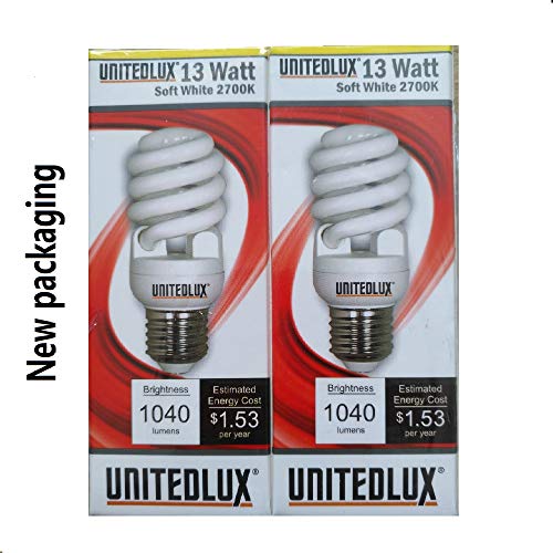 13 Watt Compact Fluorescent Light(60 Watt Equivalent) Soft White 2700K,Spiral Medium Base CFL Light Bulbs (6 Pack)