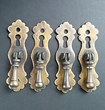 4 Ornate Teardrop Pendant Brass Handles Drawer Pulls With Key Hole