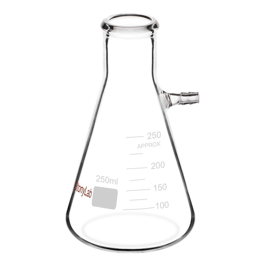 StonyLab Glass 250ml Heavy Wall Borosilicate Glass Filtering Flask, Bolt Neck with Tubulation, 250ml