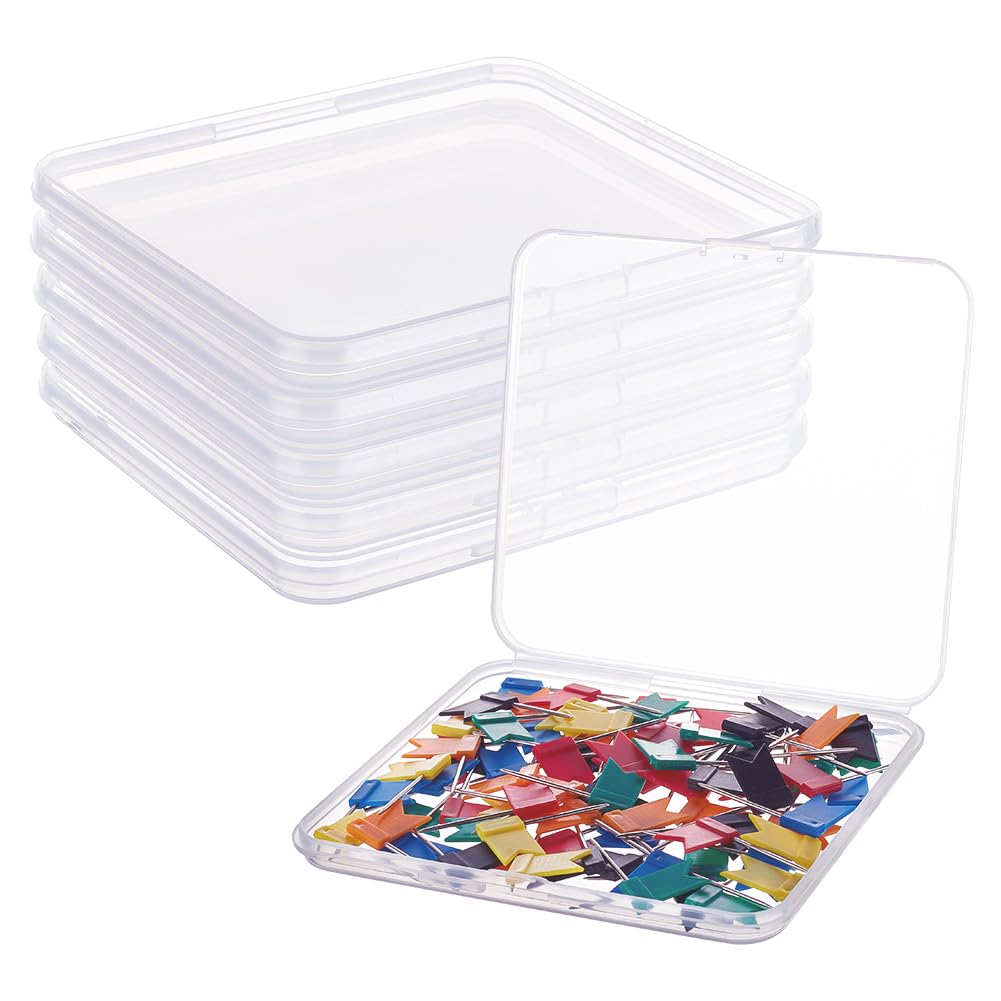 BENECREAT 6 Pack Rectangle Clear Plastic Bead Storage Containers Box Case with Flip-Up Lids for Small Items, Pills, Herbs,Tiny Bead, Jewerlry Findings - 4.9 x 4.4 x 0.43 Inch (12.5 x 11.2 x 1.1cm)