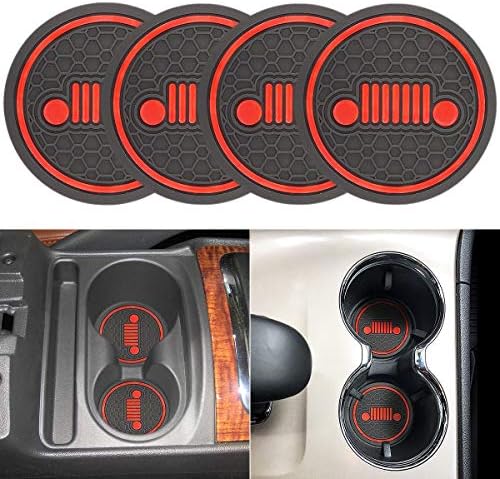 2.75 Inch Diameter Anti Slip Cup Holder Coaster Can Insert Mats 2PCS for Jeep Accessories Jeep Grand Cherokee Patriot Grand Cup Holder Pad Car/Vehicle Interior Accessories (red, Pattern 1)