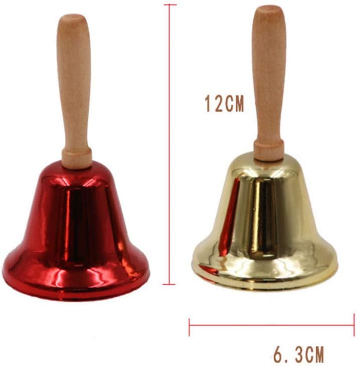 Amosfun 2pcs Christmas Metal Hand Bell With Wooden Handle Xmas Bell Ornament For Kids Christmas School Wedding Festival Supplies (Golden+Red) - Image 4