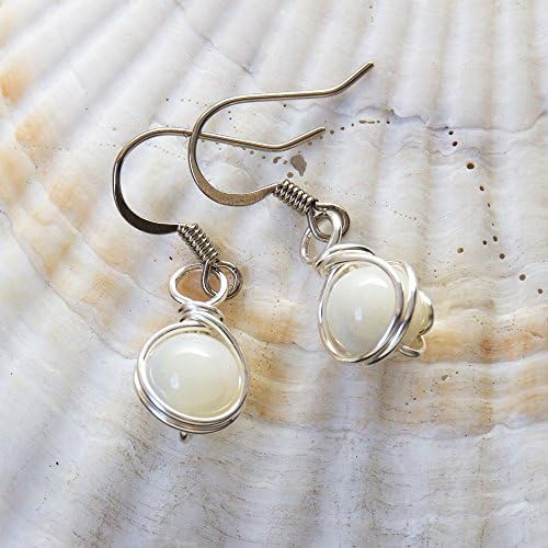 Mother of Pearl Shell Drop Earrings - MOP Handmade Wire Wrapped Jewelry