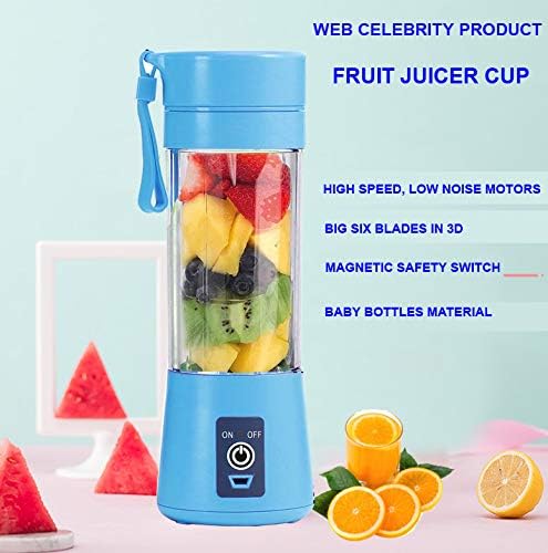TastLi Portable Blender, Fruit Juicer Cup,13oz Mixing Machine with Six Blades in 3D, Magnetic sensor and 2000mAh USB Rechargeable Batteries, Perfect Mini Smoothie Blender Cup for Personal Use (Blue)