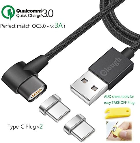 lough "L"-Type QC3.0 MAX 3A Fast Charging Type-C Magnet Cable 3.3ft Magnetic Micro-usb-C cord with 2 Tips Replacement for Android phone Nintendo Switch (QC3.0-Type-C×2 “L”-type 1M Black)