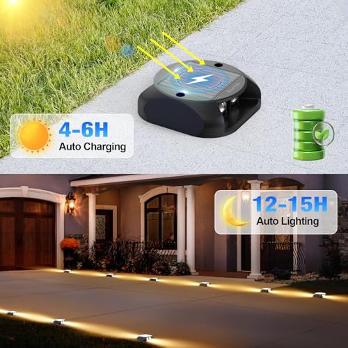Solar Decking Lights 4 Pack, Warm White Solar Ground Light IP65 Waterproof, Pressure Resistant 3 Tons Driveway Lights for Stair Garden Step Pathway Walkway Patio Front Door,4packs