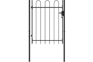 vidaXL Single Door Fence Gate with Arched Top, Heavy-Duty Steel, Rust and, Powder-Coated Finish, Black - Perfect for Garden, Patio and Terrace