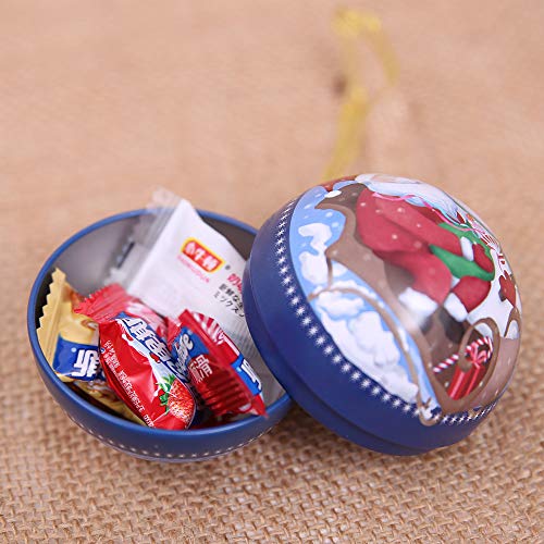 LUCKSTAR 9Pcs Tinplate Round Ball Boxes, Reindeer Santa Tree Hanging Decorations for Show Window,Family Gathering,Office