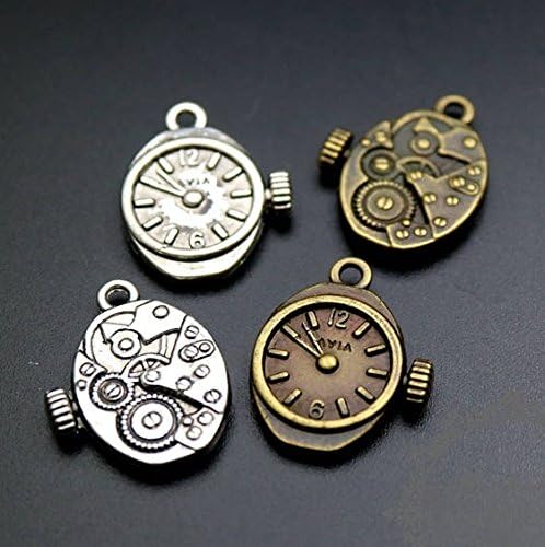 14 Clock Gear Charms (7 Silver 7 Bronze) of Antique Clock Watch Charm Pendant 18x20mm (CB124)
