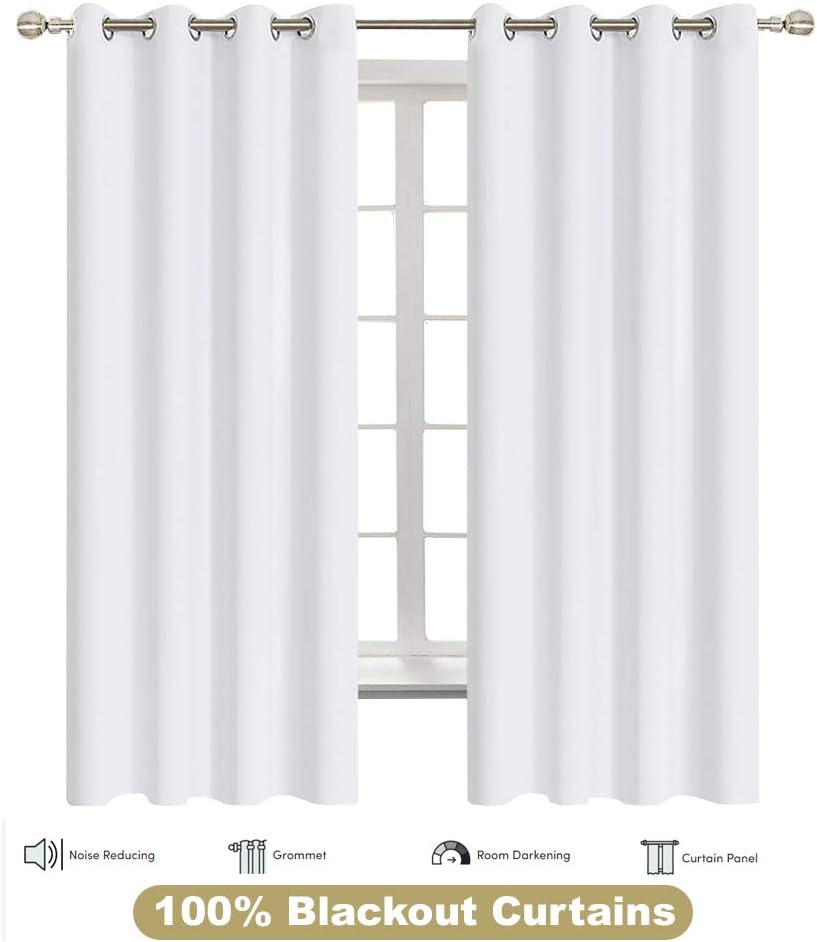Rajlinen Blackout Curtains for Room Darkening Thermal Insulated Drapes/Curtains for Living Room, Kitchen/Bedroom, Window Treatment 2 Panels/1 Pair Curtains |Size: W26 X L44, Color: White |