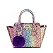 CMK Trendy Kids My First Shinny Glitter Rainbow Purse for Little Girls Toddlers Mini Tote with Poms (80003_Rainbow), Small