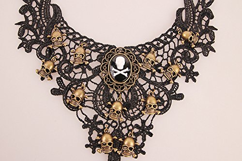 Charm.L Grace Black Lace Gothic Lolita Skull Pendant Choker Necklace Wedding Halloween Accessories - Thumbnail 5