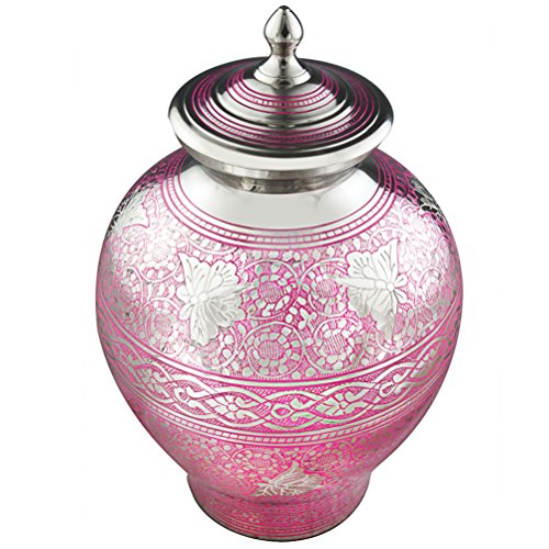 Funeral Urn by Meilinxu - Cremation Urns for Human Ashes Adult and Memorial - Hand Made in Brass & Hand Engraved - Display Burial Urn At Home or in Niche at Columbarium (Pink Butterfly Gorgeous, Large - Thumbnail 6