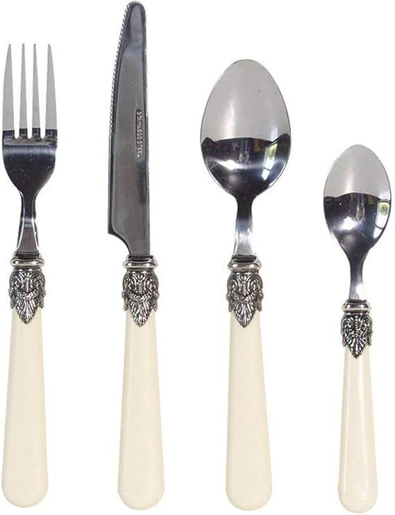 24 Piece French Antique Cream handled Stainless Steel Cutlery L20cm