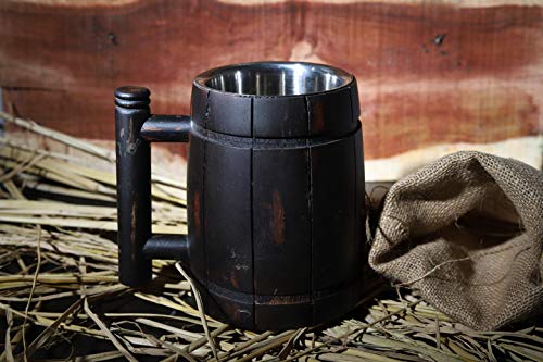 GoCraft Handmade Wooden Beer Mug with 18oz Stainless Steel Cup | Vintage Bar accessories - Barrel Brown Retro Design