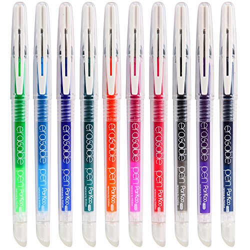 ParKoo Erasable Gel Pens, 0.7 mm Fine Point, No Need for White Out, 10 Assorted Colors for Planners and Crossword…