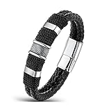 Areke Punk Rock Charms Bangle Bracelets For Mens,Braided Wrist Leather Bracelet Stainless Steel Clasp Item Length 7.5 inch