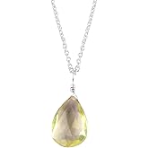 Lemon Quartz Gemstone Pendant Necklace for Women | 8–14 mm Faceted Crystal Pendant (15–25 Carat) | Silver-Plated Adjustable Chain 16 + 2 Inch | Handmade Elegant Jewelry for Daily Wear & Gifting
