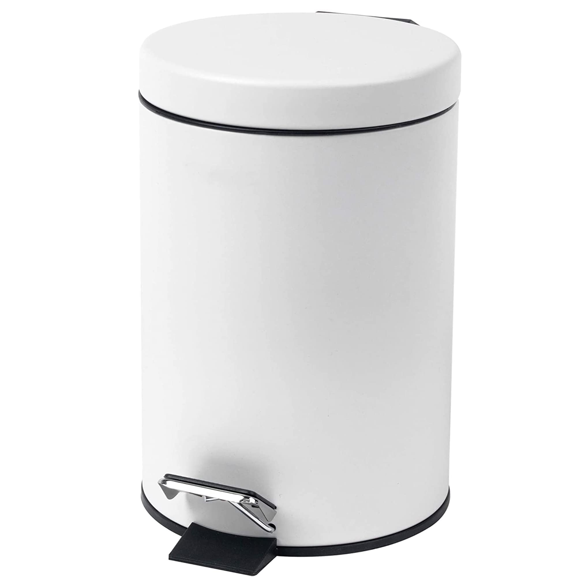 Crystals Small Pedal Bin with Lid-3 Litre Bathroom Bin for Rubbish and Waste-Stainless Steel Toilet Bin with Removable Inner Plastic Bucket-Ideal Size for Bedroom Bathroom Toilet Waste (White)