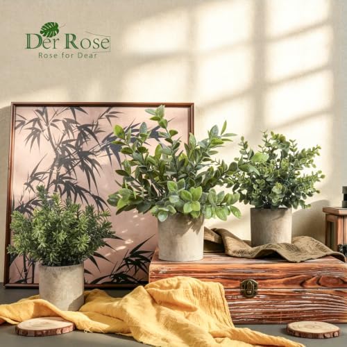Lot de 3 mini plantes artificielles en plastique -Eucalyptus en pot pour la maison ou le bureau
