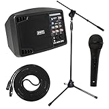 LyxPro Small PA Monitor Speaker Kit with Built-In Mixer, Microphone, Stand and 15' XLR Cable for Solo Performance and Professional Karaoke