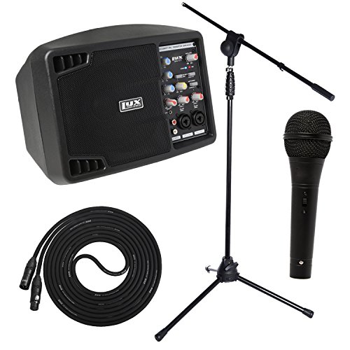 LyxPro Small PA Monitor Speaker Kit with Built-In Mixer, Microphone, Stand and 15' XLR Cable for Solo Performance and Professional Karaoke
