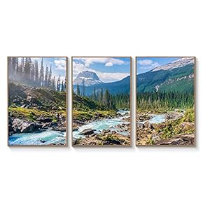 Floating Framed Canvas Wall Art for Living Room, Bedroom Landscape Gorge Mountain River Grassland Canvas Prints for Home Decoration Ready to Hang - 16"x24"x3 Panels