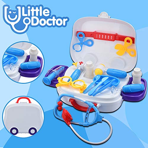 Kids Pretend Play Medical Kit | 20PCS Educational Toy Doctor Nurse Playset w/Stethoscope and Portable Working Platform Case | Doctor Role Play Learning Toys Gifts for Toddler Boys Girls (Blue)