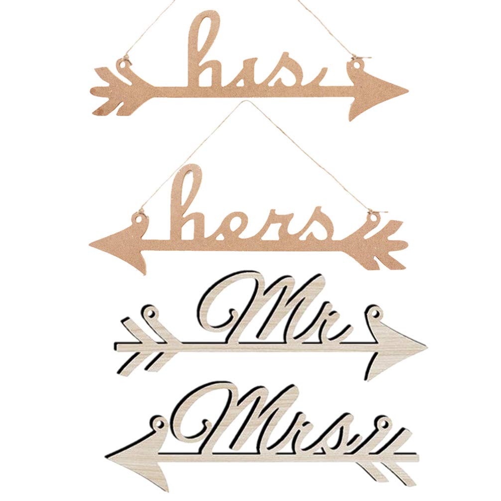 PRETYZOOM Mr and Mrs Wedding Chair Signs Wooden Arrow His and Hers Road Sign Hanging Wedding Home Decor 4pcs